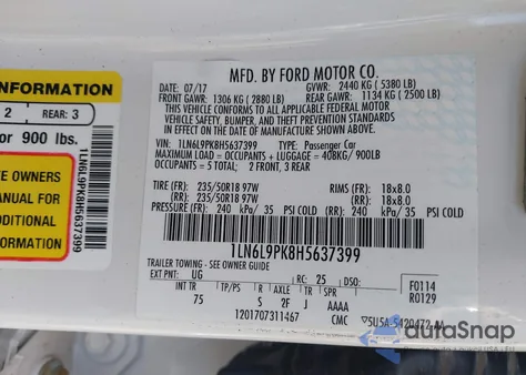 2017 Lincoln Continental Premiere из США, поврежденный, VIN 1LN6L9PK8H5637399